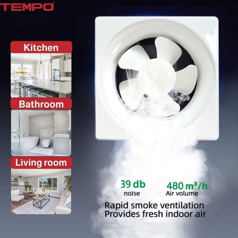 TEMPO Plastic Wall Suction Fan - Size 30x30 cm, 40W, Ideal for Kitchens and Bathrooms - Image 1