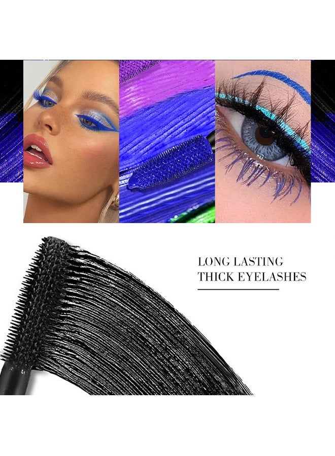 ماكس فاين إطالة حجم الماسكارا ، ماسكارا من ألياف الحرير 5D مع فرشاة مشط رمش قابلة للطي ، ملحقات رموش ماسكارا سائلة ملونة ، مقاومة للماء ، مقاومة للعرق ، غير متفتحة ، قاعدة طويلة ومتعددة الألوان # 04 أزرق - Image 4