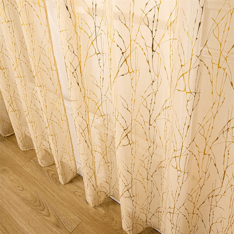 Deeprove الستائر الشفافة العميقة 72 بوصة طول 2 لوحات شجرة ذهبية لغرفة نوم غرفة المعيشة غرفة الطعام مجردة الجرة المعاد - Image 4