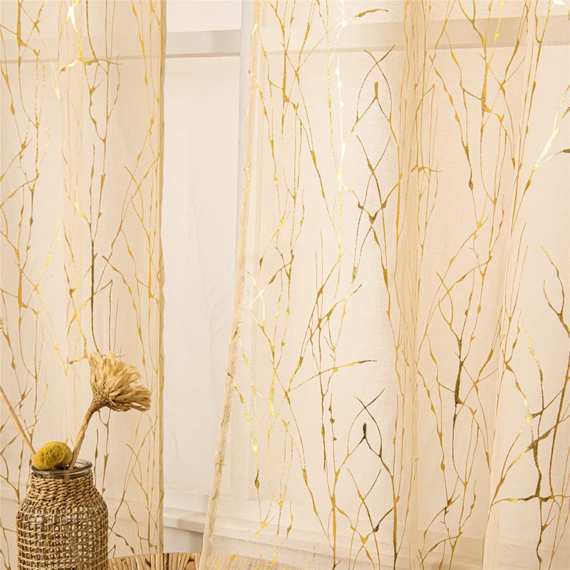 Deeprove الستائر الشفافة العميقة 72 بوصة طول 2 لوحات شجرة ذهبية لغرفة نوم غرفة المعيشة غرفة الطعام مجردة الجرة المعاد - Image 5