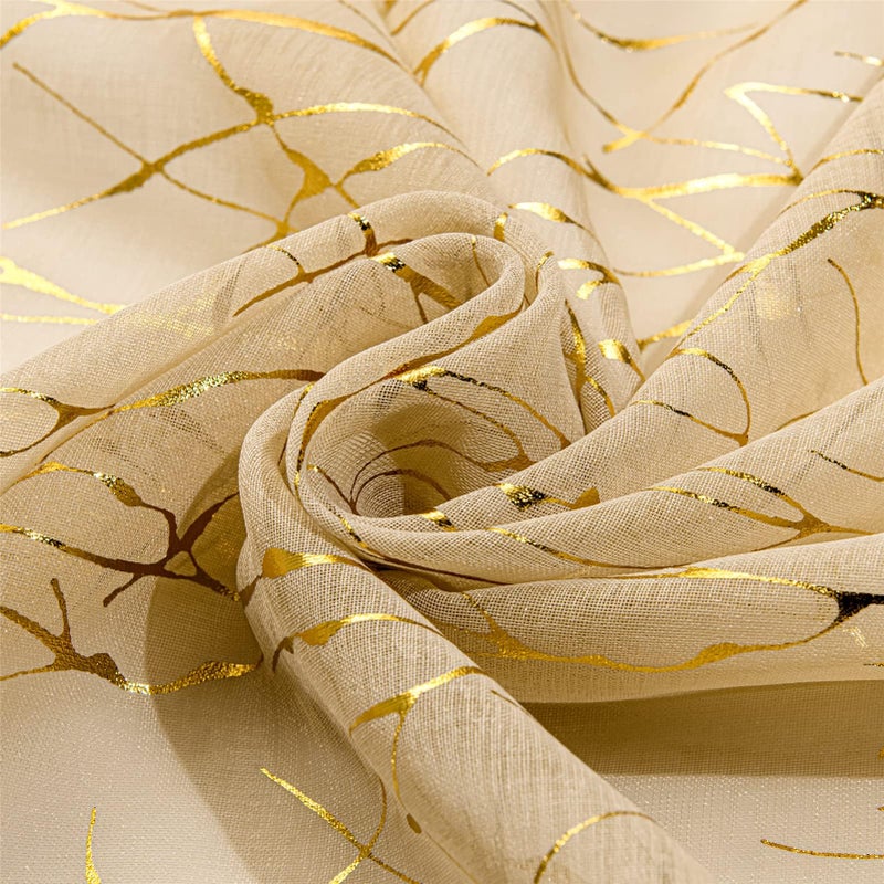 Deeprove الستائر الشفافة العميقة 72 بوصة طول 2 لوحات شجرة ذهبية لغرفة نوم غرفة المعيشة غرفة الطعام مجردة الجرة المعاد - Image 3