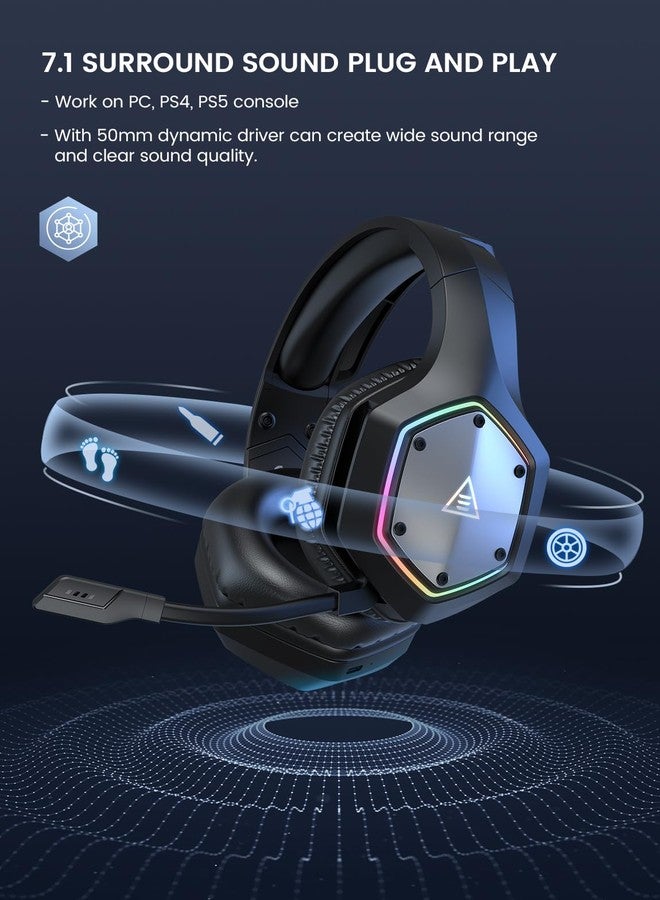EKSA Wireless Gaming Headset, 2.4GHz USB Gaming Headphones with Microphone for PC, PS5, PS4, Nintendo Switch, 7.1 Surround Sound PC Headset, RGB Light, Ergonomic Design, 3.5mm Wired for Xbox Serie - Image 2