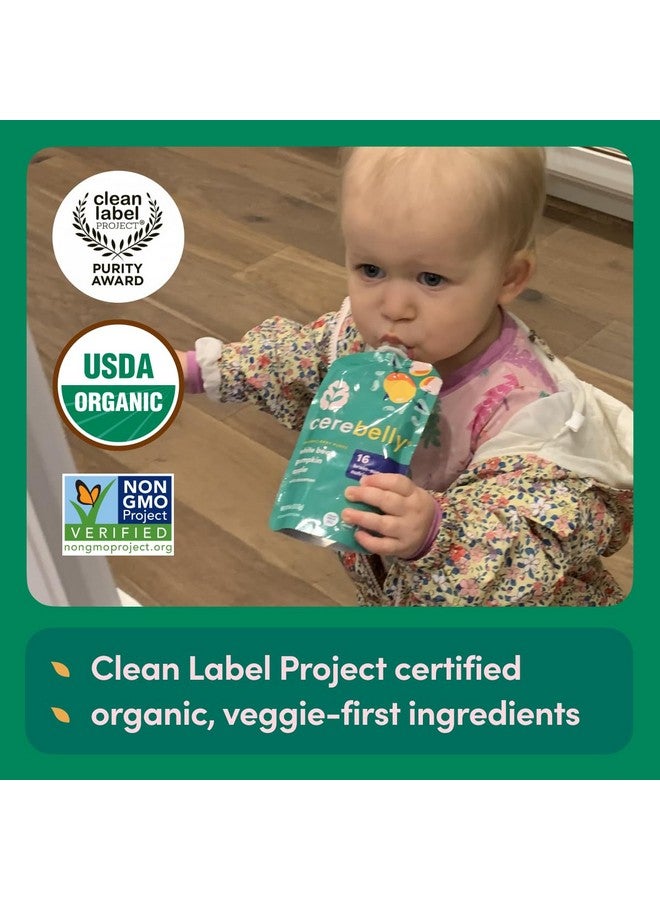 Cerebelly Organic Baby Food Pouches - Organic Veggie Purees for Toddlers | No Added Sugar, Fiber, Non-GMO | Blended Toddler Pouches | 4 Ounce BPA-Free Pouch | White Bean Pumpkin Apple | 6 Count - Image 1
