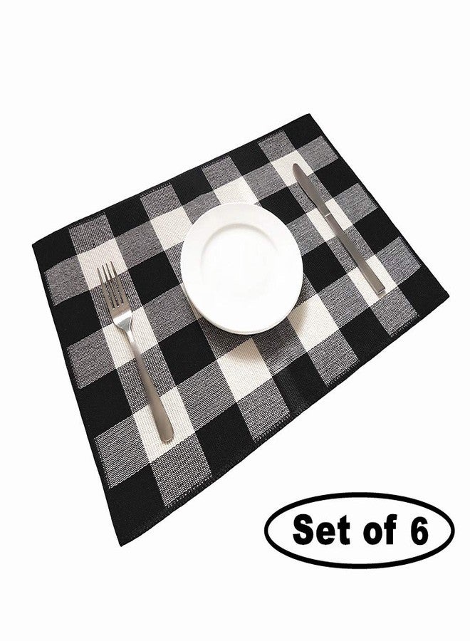 LEVINIS Reversible Placemats for Dining Table Set of 6- Washable Cotton Woven Black and White Farmhouse Placemats Dinning Table Décor - Image 2