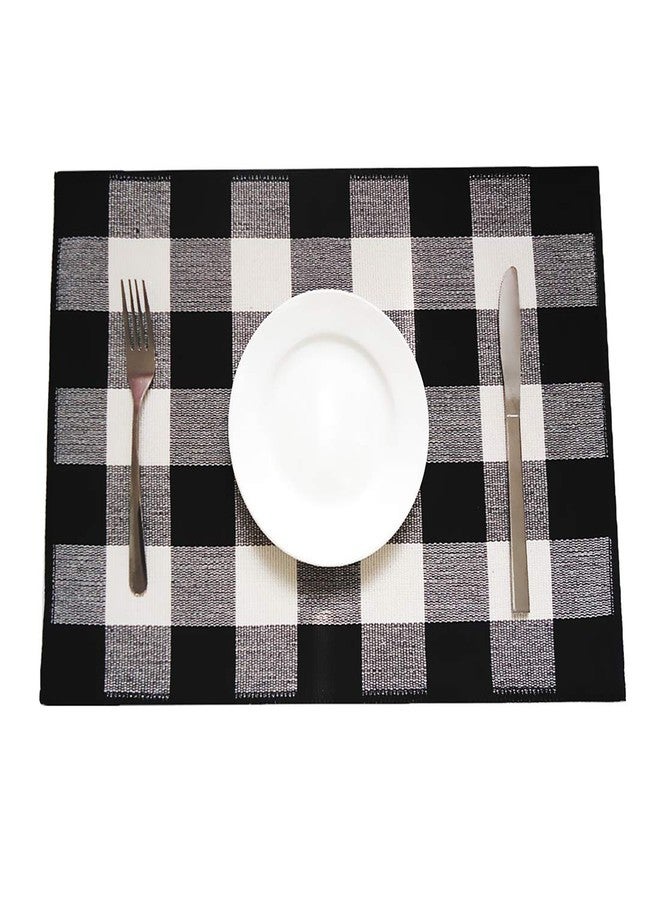 LEVINIS Reversible Placemats for Dining Table Set of 6- Washable Cotton Woven Black and White Farmhouse Placemats Dinning Table Décor - Image 1