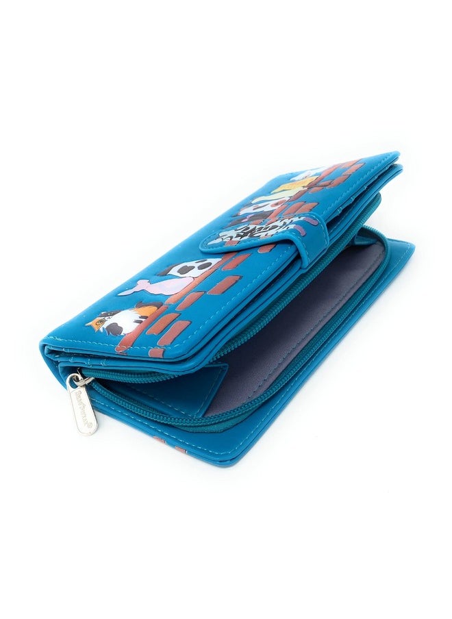 Shag Wear Cats In A Row Large Animal Wallet For Women Faux Vegan Leather 7 Teal  - Image 3