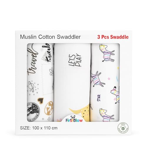 Firstblow 100% Muslin Cotton Swaddle for new Born Baby | Size-110cm x 100cm (42"x39") Ultra Soft Baby Swaddle wrap for new Born | Printed Mulmal Muslin Swaddle Wrap - Image 1