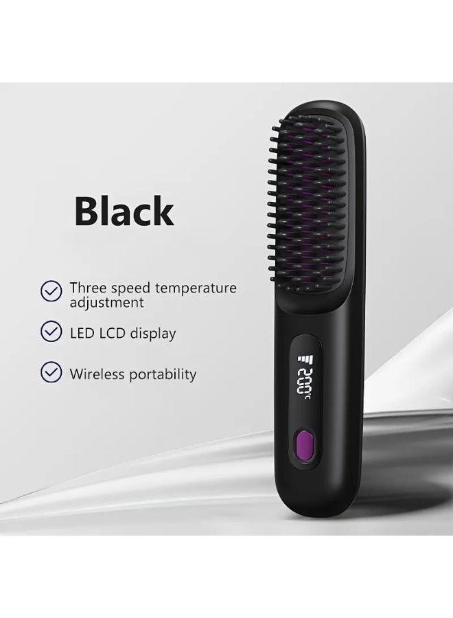 Black Cordless Portable Hair Straightener Brush | 3 Temperature Settings, Ceramic Hair Care, Anti-Scald, Portable Styling Essential - Image 3