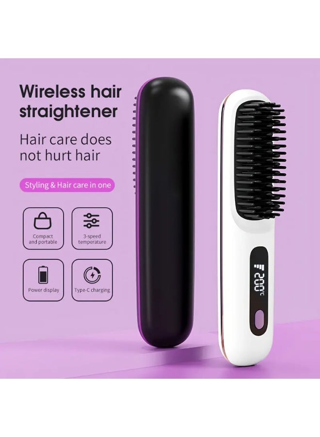 Black Cordless Portable Hair Straightener Brush | 3 Temperature Settings, Ceramic Hair Care, Anti-Scald, Portable Styling Essential - Image 4