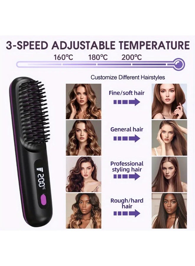 Black Cordless Portable Hair Straightener Brush | 3 Temperature Settings, Ceramic Hair Care, Anti-Scald, Portable Styling Essential - Image 5