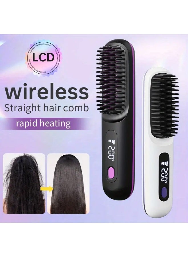 Black Cordless Portable Hair Straightener Brush | 3 Temperature Settings, Ceramic Hair Care, Anti-Scald, Portable Styling Essential - Image 1