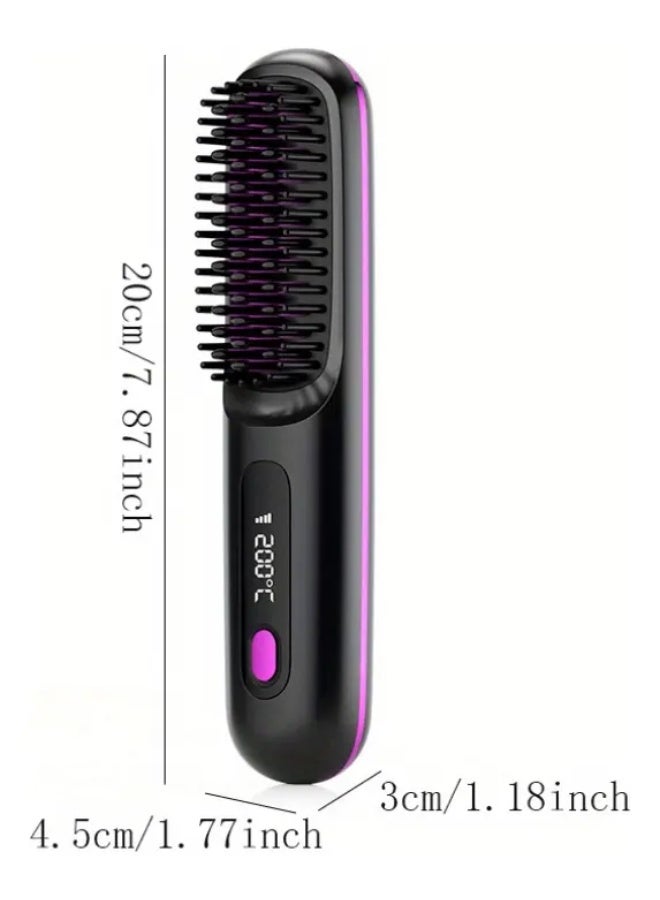 Black Cordless Portable Hair Straightener Brush | 3 Temperature Settings, Ceramic Hair Care, Anti-Scald, Portable Styling Essential - Image 2