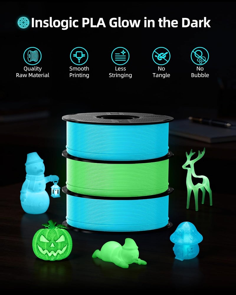 Hanging space save PLA Glow in The Dark Filament Blue Glow, Luminary 3D Printer Filament 1.75mm Dimensional Accuracy ±0.2mm, 1KG Reusable Spool Suitable For SUNLU, Bambu Lab Reinforced edge - Image 2