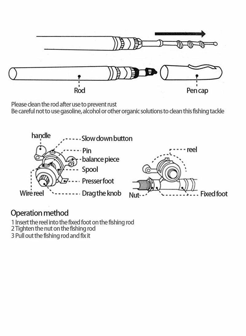 Generic Fishing Rod, Portable Mini Telescopic Pen Fish Rod Aluminum Alloy Pocket Pole and Reel Combo Shape Folded with Wheel for Outdoor River Lake Fishing, Black - Image 3