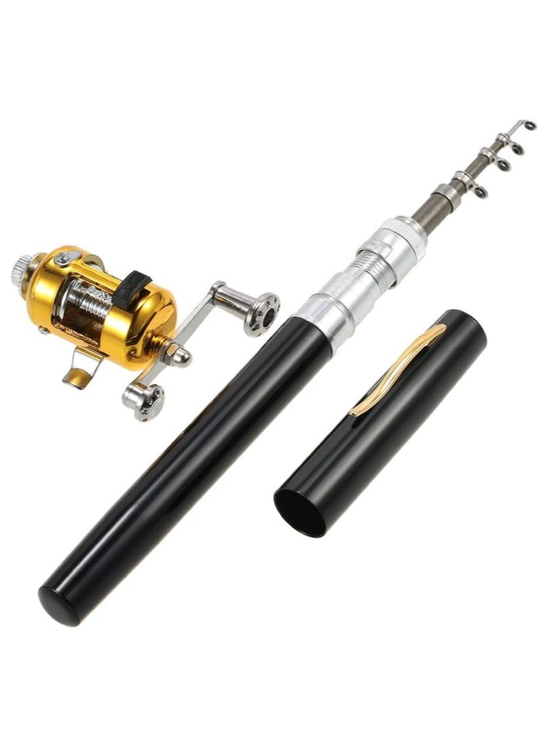 Generic Fishing Rod, Portable Mini Telescopic Pen Fish Rod Aluminum Alloy Pocket Pole and Reel Combo Shape Folded with Wheel for Outdoor River Lake Fishing, Black - Image 1