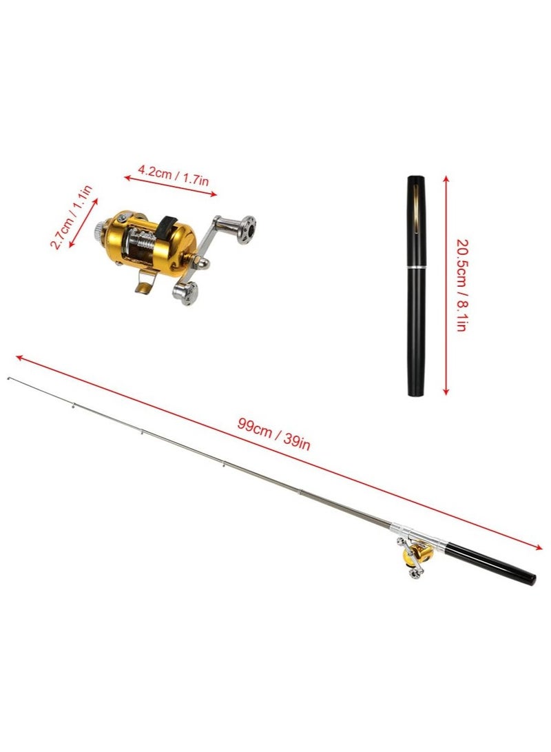 Generic Fishing Rod, Portable Mini Telescopic Pen Fish Rod Aluminum Alloy Pocket Pole and Reel Combo Shape Folded with Wheel for Outdoor River Lake Fishing, Black - Image 2
