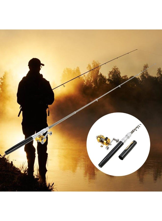 Generic Fishing Rod, Portable Mini Telescopic Pen Fish Rod Aluminum Alloy Pocket Pole and Reel Combo Shape Folded with Wheel for Outdoor River Lake Fishing, Black - Image 4