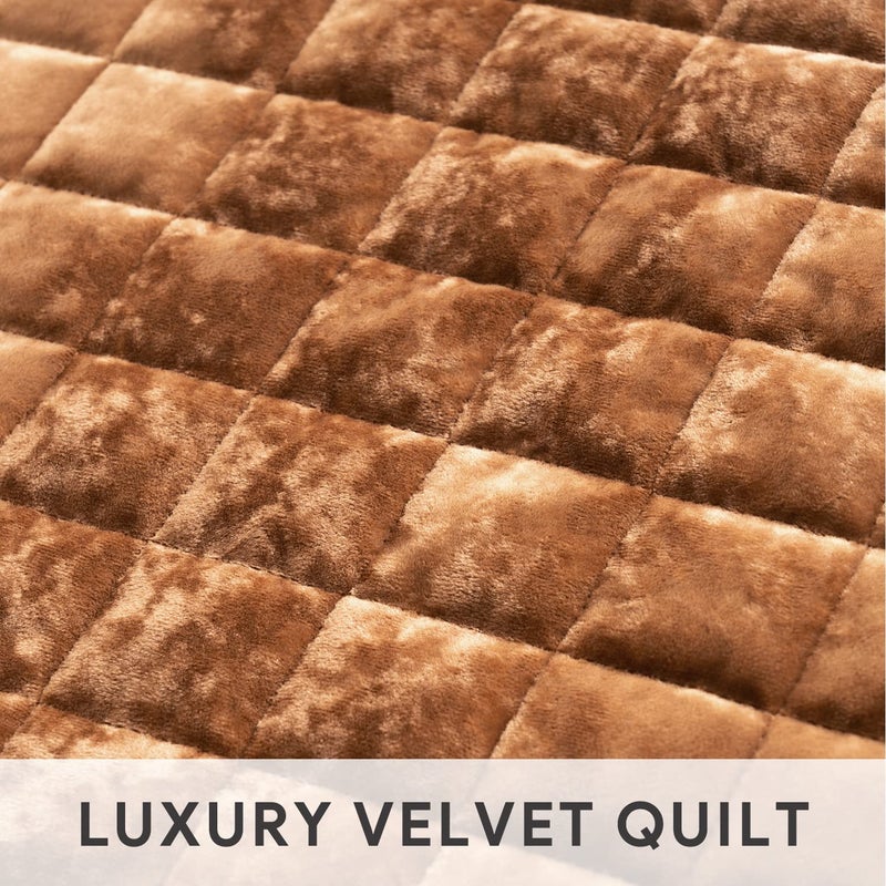 RECYCO Luxury Velvet Quilt Set King Size Bedding Sets, Ultra Soft Velvet Comforter Set, Lightweight Oversized Bedspread Quilted Coverlet for All Season, with 2 Pillow Shams, Rusty Burnt Orange - Image 4