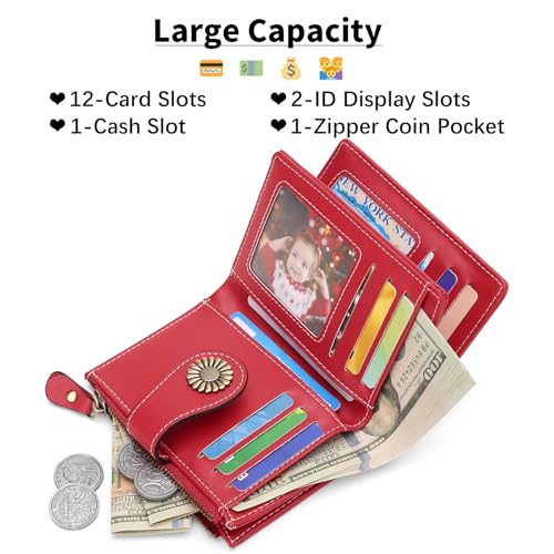 SENDEFN Small Womens Wallet Leather Bifold Card Holder RFID Blocking with Zipper Coin Pocket - Image 2