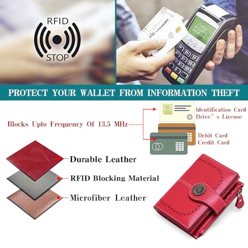 SENDEFN Small Womens Wallet Leather Bifold Card Holder RFID Blocking with Zipper Coin Pocket - Image 5