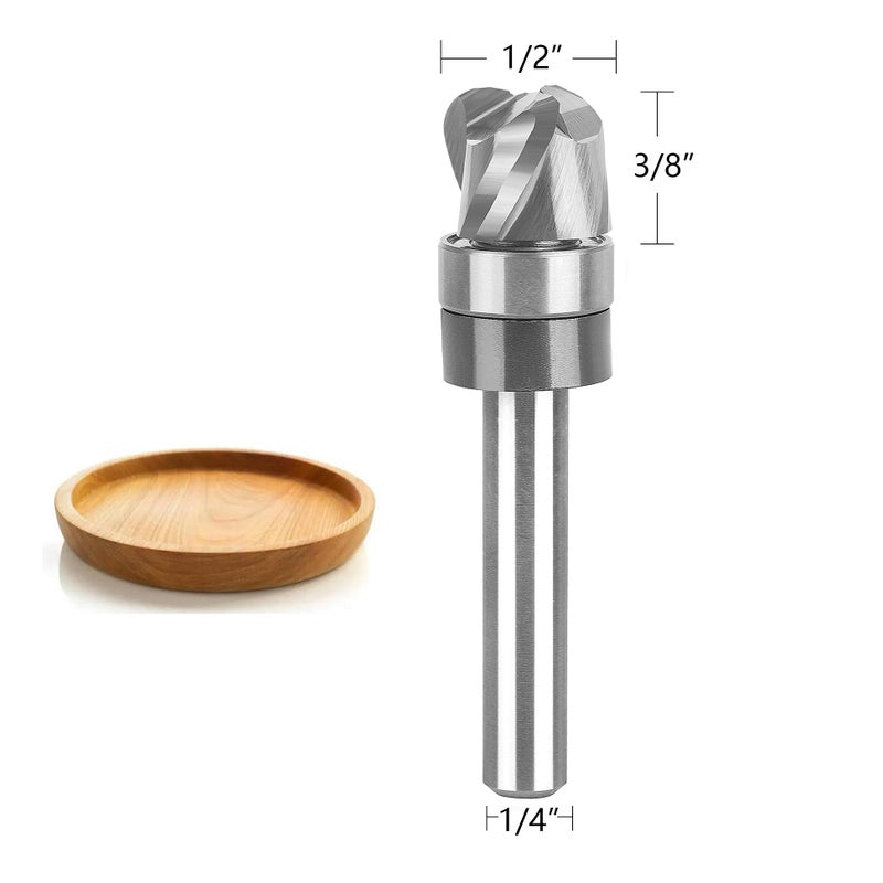 SpeTool Bowl and Tray Router Bit 1/4" Shank, 1/2" Dia 1/4" Radius 3/8" Height, 3-Flute Solid Carbide Pattern Flush Trim Router Bit, Round Nose for Wood Dish Bowl Carving - Image 2
