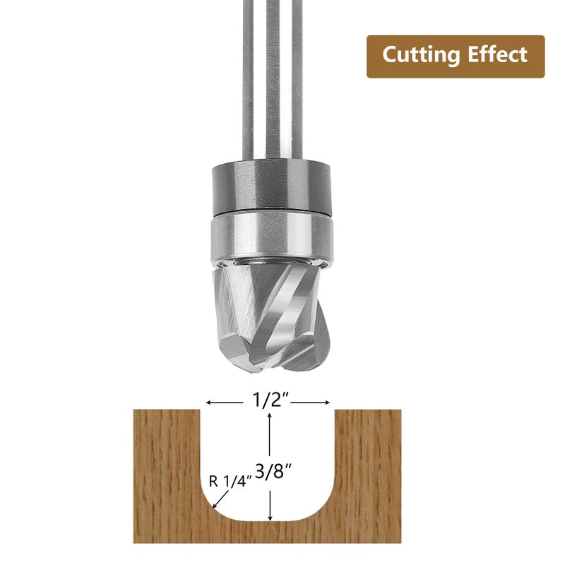 SpeTool Bowl and Tray Router Bit 1/4" Shank, 1/2" Dia 1/4" Radius 3/8" Height, 3-Flute Solid Carbide Pattern Flush Trim Router Bit, Round Nose for Wood Dish Bowl Carving - Image 3