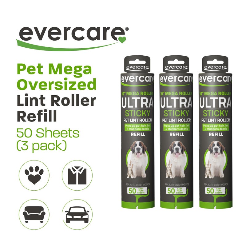 Evercare Pack of 3 All-Purpose Pet Mega Oversized Lint Roller Refills, 50 Sheets Each - Image 3