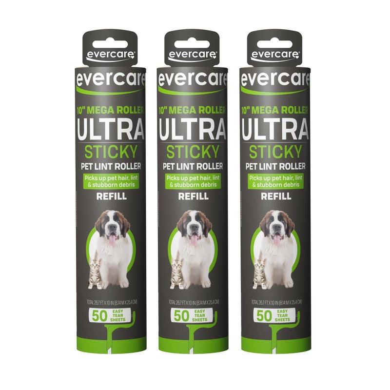 Evercare Pack of 3 All-Purpose Pet Mega Oversized Lint Roller Refills, 50 Sheets Each - Image 1