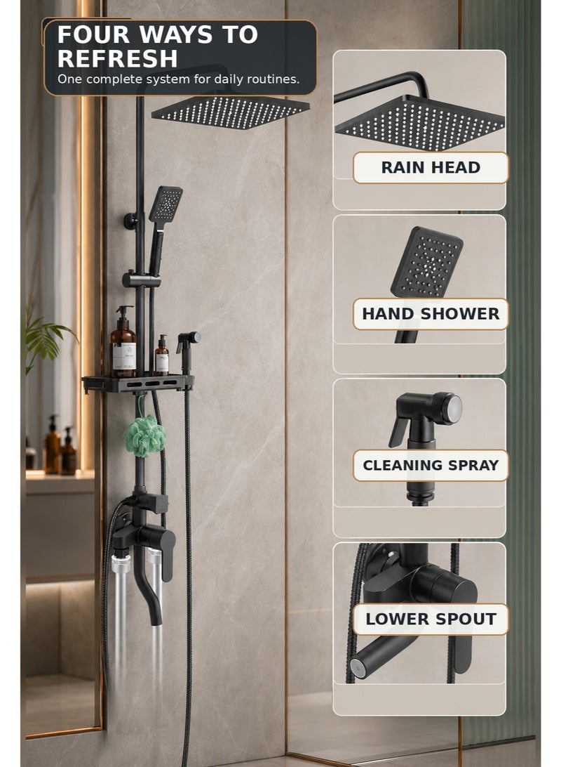 OHAHO 8Inch Shower Set Square Rainfall Shower Head with Handheld Spray Wall Mount Liftable Shower Column Quadruple Function Bathroom Shower Faucet Set in Stainless Steel - Image 2