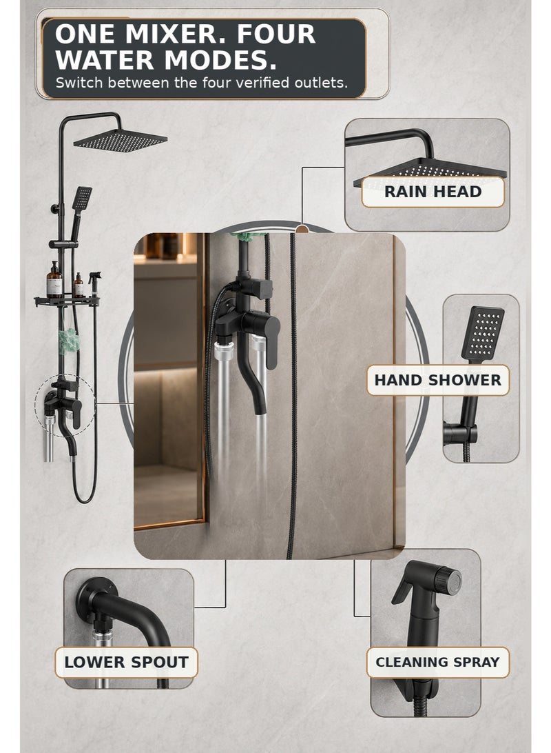 OHAHO 8Inch Shower Set Square Rainfall Shower Head with Handheld Spray Wall Mount Liftable Shower Column Quadruple Function Bathroom Shower Faucet Set in Stainless Steel - Image 3