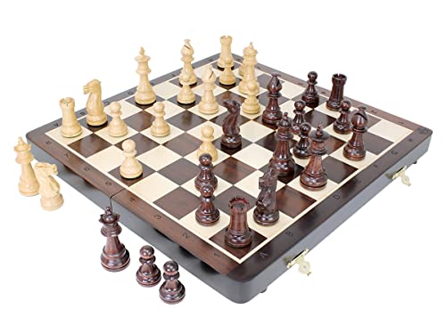 House of Chess Victorian Staunton Ringy Rose Wood Chess Set 14 x 14 Inches Wooden Folding Chess Board with Algebraic Notation Wooden Chess Pieces with King Height 3 Inches 2 Extra Queens - Image 1