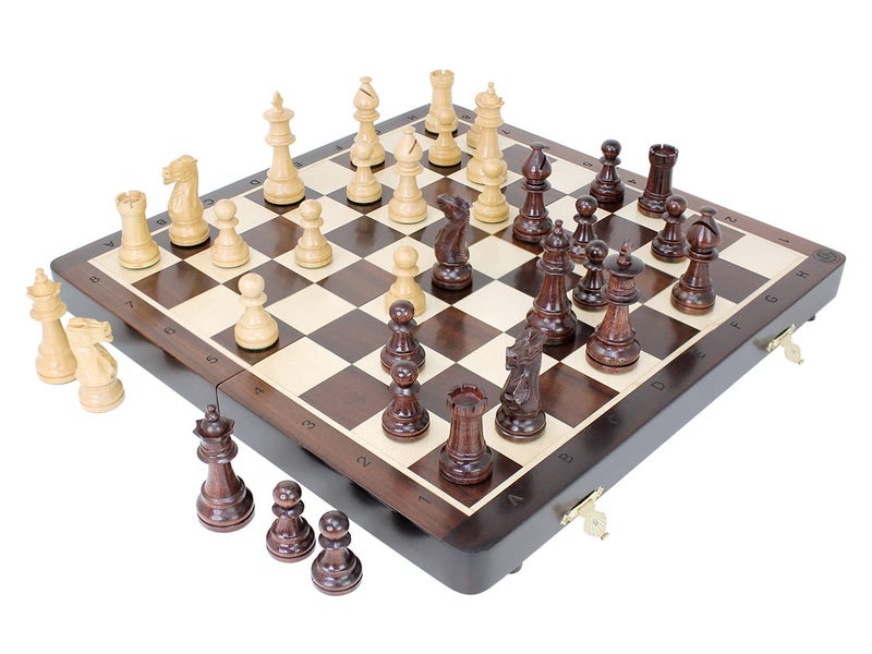 House of Chess Victorian Staunton Ringy Rose Wood Chess Set 14 x 14 Inches Wooden Folding Chess Board with Algebraic Notation Wooden Chess Pieces with King Height 3 Inches 2 Extra Queens - Image 3