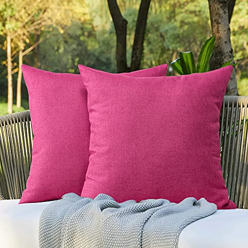 OTOSTAR Outdoor Waterproof Throw Pillow Covers 20x20 Inch Garden Decorative Pillow Covers Outdoor Pillowcase Square Cushion Case Patio Pillows for Couch Tent Sofa Bench Home Decor Pack of 2 Hot Pink