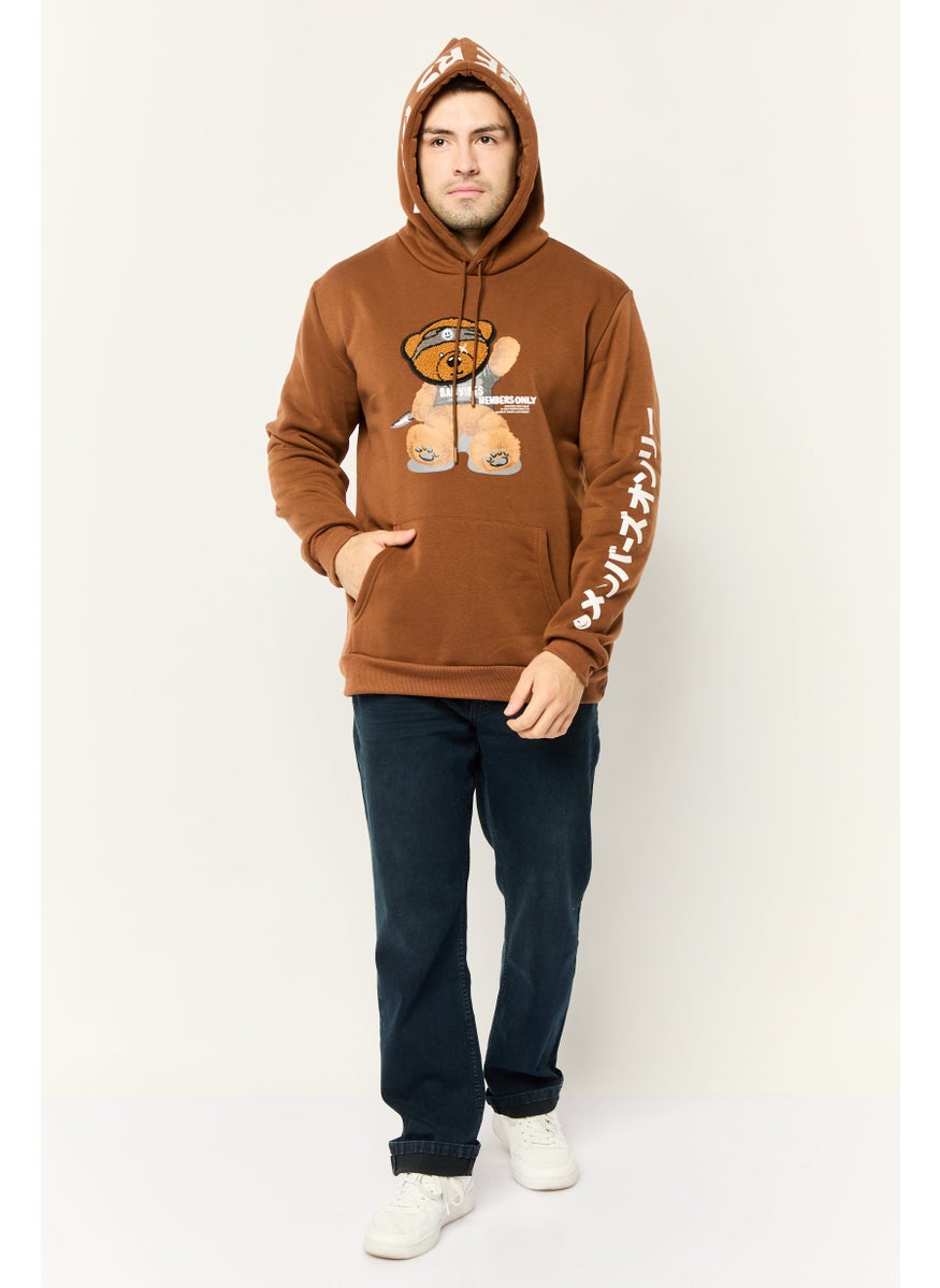 MEMBERS ONLY - Men Embroidered Long Sleeve Hoodie, Brown - Image 1
