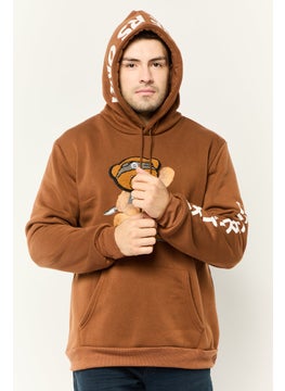 Men Embroidered Long Sleeve Hoodie, Brown