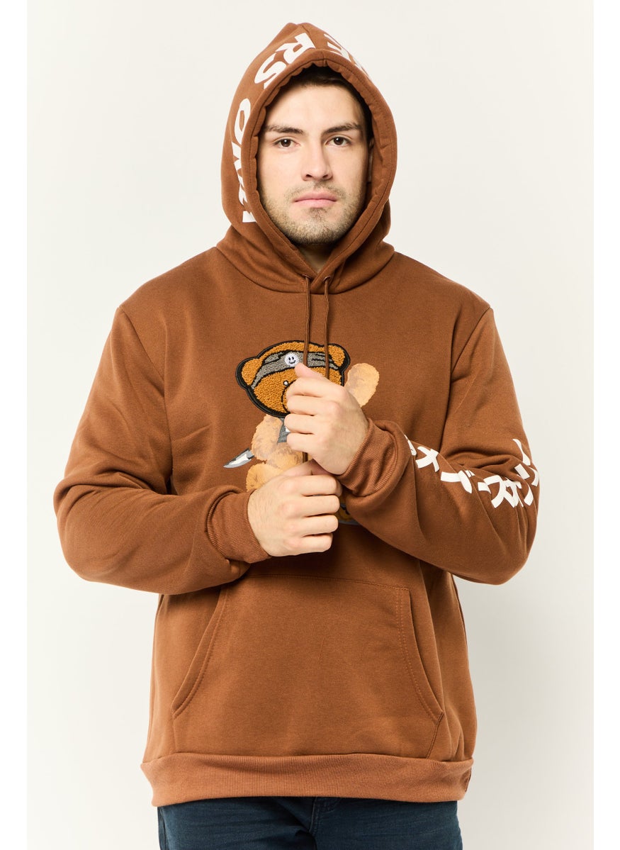 MEMBERS ONLY - Men Embroidered Long Sleeve Hoodie, Brown - Image 1