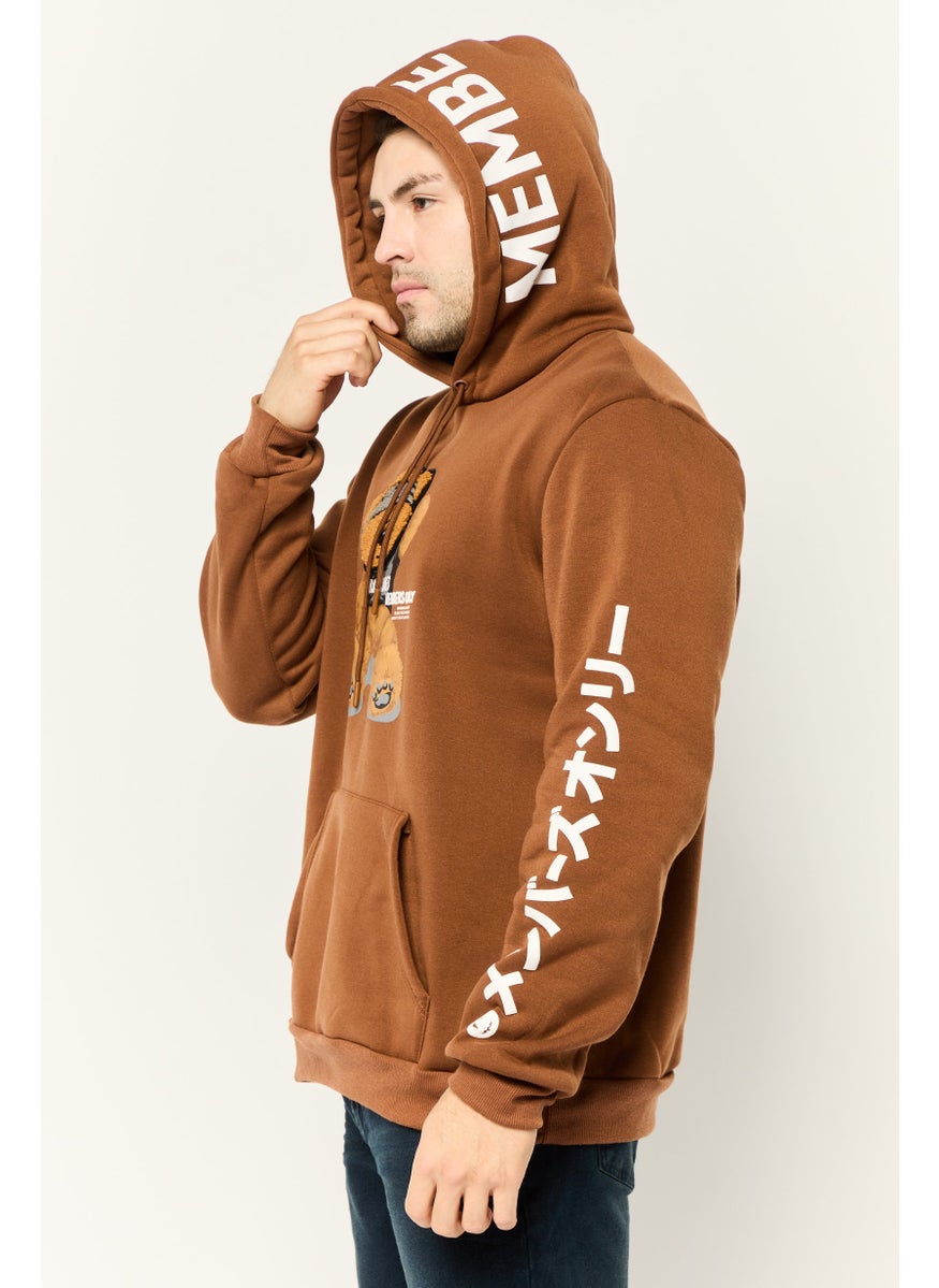 MEMBERS ONLY - Men Embroidered Long Sleeve Hoodie, Brown - Image 1