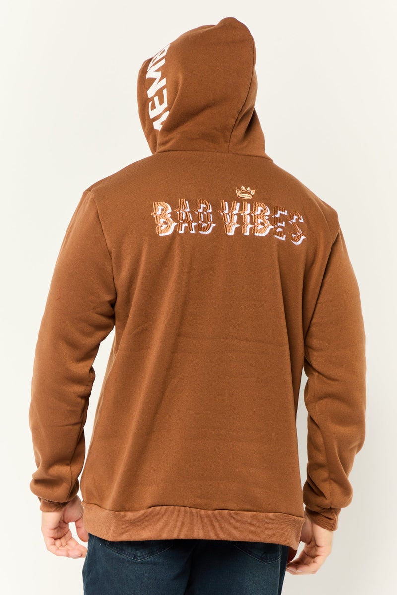MEMBERS ONLY Men Embroidered Long Sleeve Hoodie, Brown - Image 2