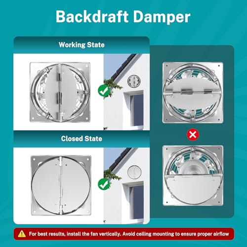 HG Power 6 Inch Exhaust Fan: Kitchen Exhaust Fans with Switch Portable Attic Vent Fan with 8 Feet Power Cord Plug-in Garage Ventilation Fan with Damper Shop Chicken Coop Basement Smoking Room Silver - Image 5