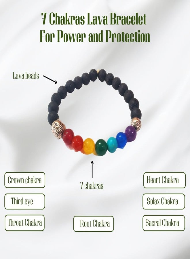 PICCOTI 7 Chakras Yoga Bracelet | 7 Genuine Chakras Coloured Stones | Natural Stone Beads with Tree of Life Charm (Lava beads) - Image 4