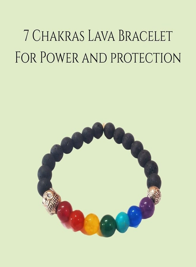 PICCOTI 7 Chakras Yoga Bracelet | 7 Genuine Chakras Coloured Stones | Natural Stone Beads with Tree of Life Charm (Lava beads) - Image 3