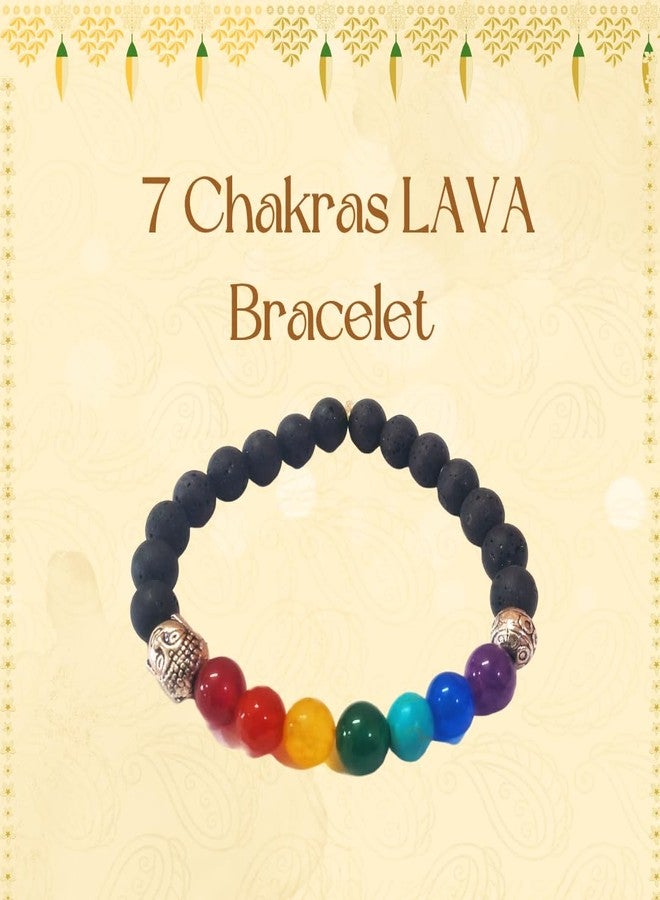 PICCOTI 7 Chakras Yoga Bracelet | 7 Genuine Chakras Coloured Stones | Natural Stone Beads with Tree of Life Charm (Lava beads) - Image 5