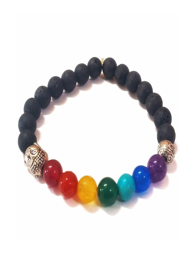 PICCOTI 7 Chakras Yoga Bracelet | 7 Genuine Chakras Coloured Stones | Natural Stone Beads with Tree of Life Charm (Lava beads) - Image 1