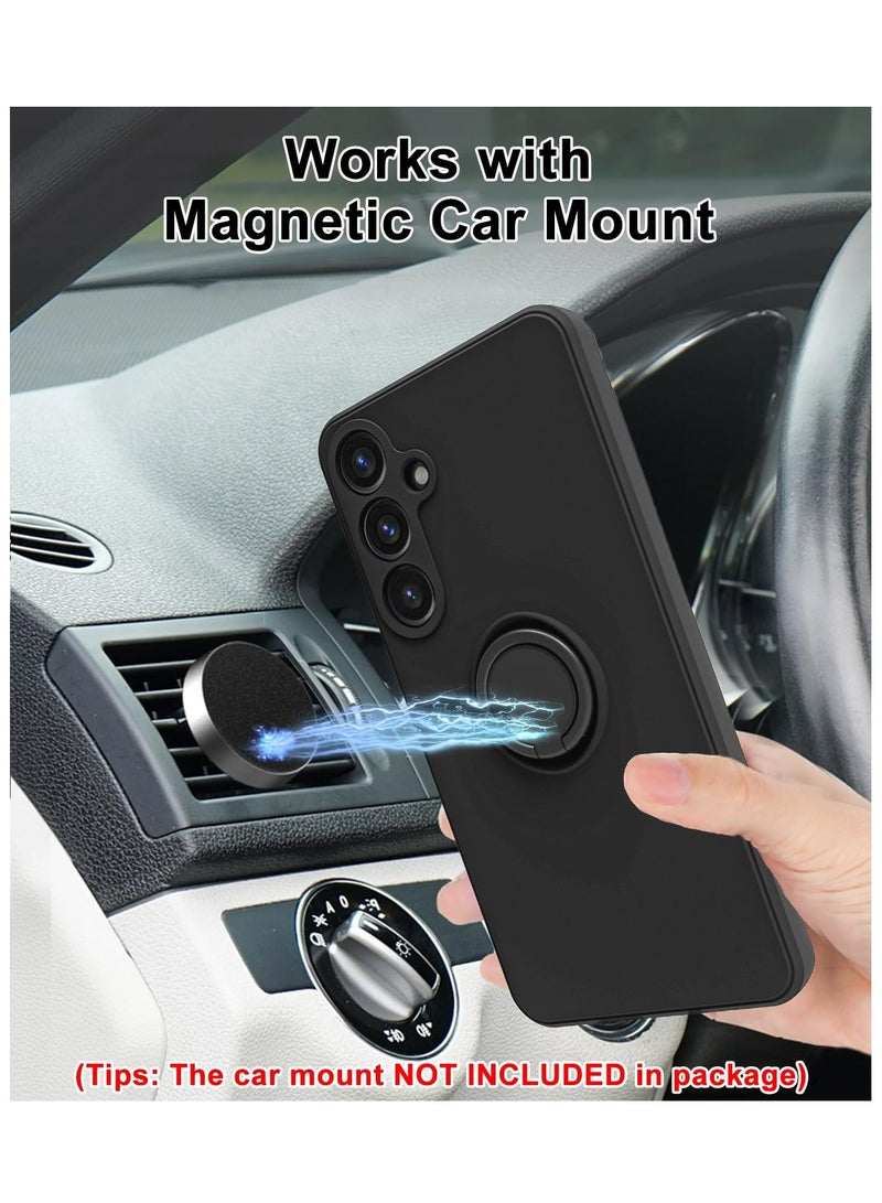 Samsung Galaxy A16 4G/5G Case Liquid Silicone Flexible Edges Anti-scratch and Shockproof Circular Ring Support Car Magnets For Samsung Galaxy A16 4G/5G, Black - Image 2