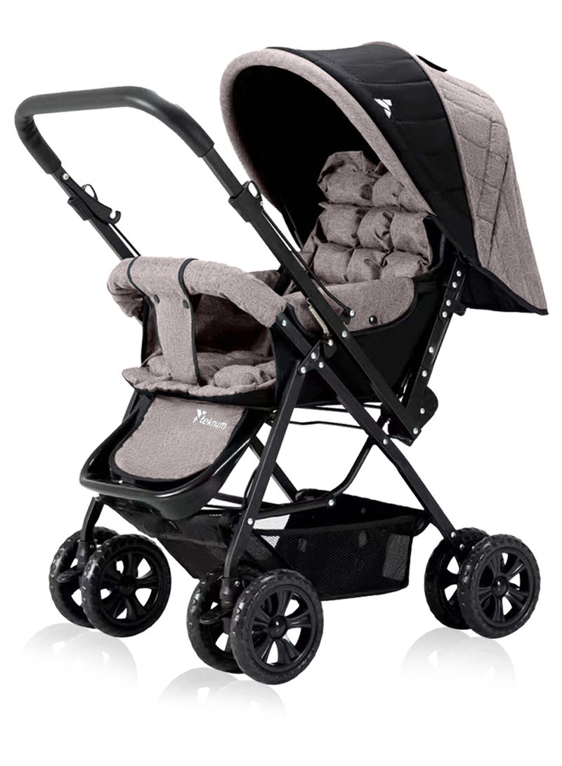 TEKNUM Reversible Look At Me Baby Stroller With Wide Seat And Stylish Canopy - Khaki - Image 1