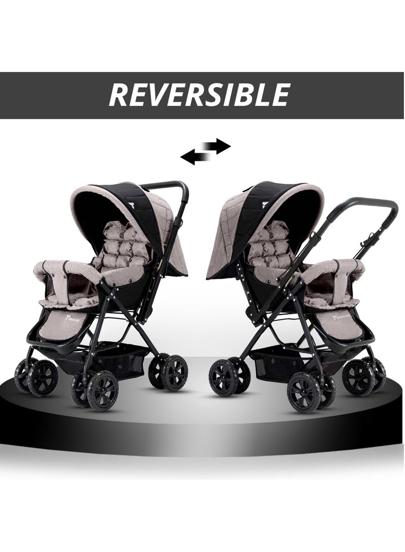 TEKNUM Reversible Look At Me Baby Stroller With Wide Seat And Stylish Canopy - Khaki - Image 4