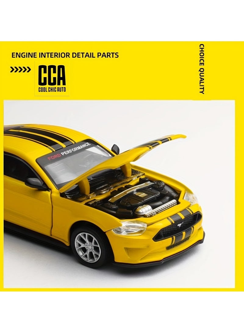 CCA A Box Of 1:42 Ford Mustang GT2018 Yellow Classic Car Model With Opening Doors, Rotating Wheels, And Replaceable Accessories - Image 5