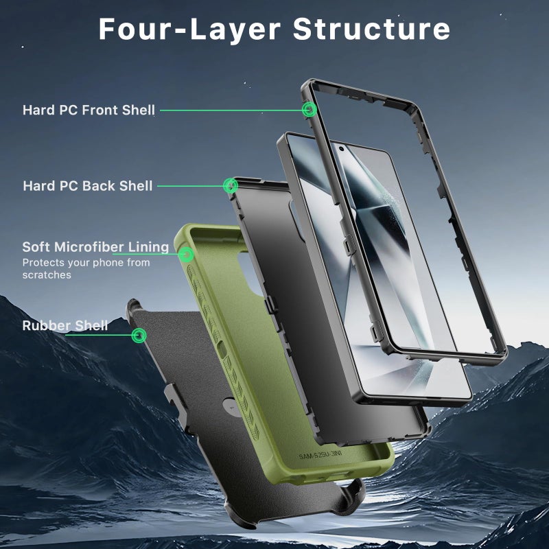 M MYBAT PRO Maverick Series for Samsung Galaxy S25 Ultra Case with Belt Clip Holster, 6.9 inch, Heavy Duty Military Grade Drop Protective Case w 360Â° Rotating Stand (No Screen Protector) Army Green - Image 3