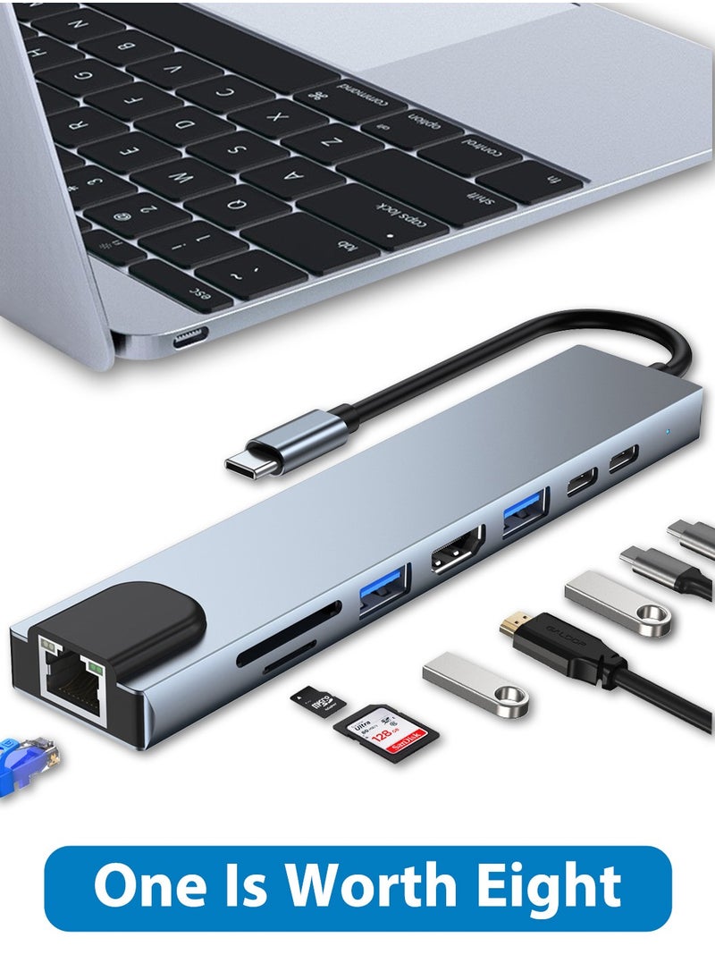 USB C HUB Docking Station,8-in-1 USB C Adapter with 4K HDMI,Compatible Air USB C Laptop and Other Type C Devices