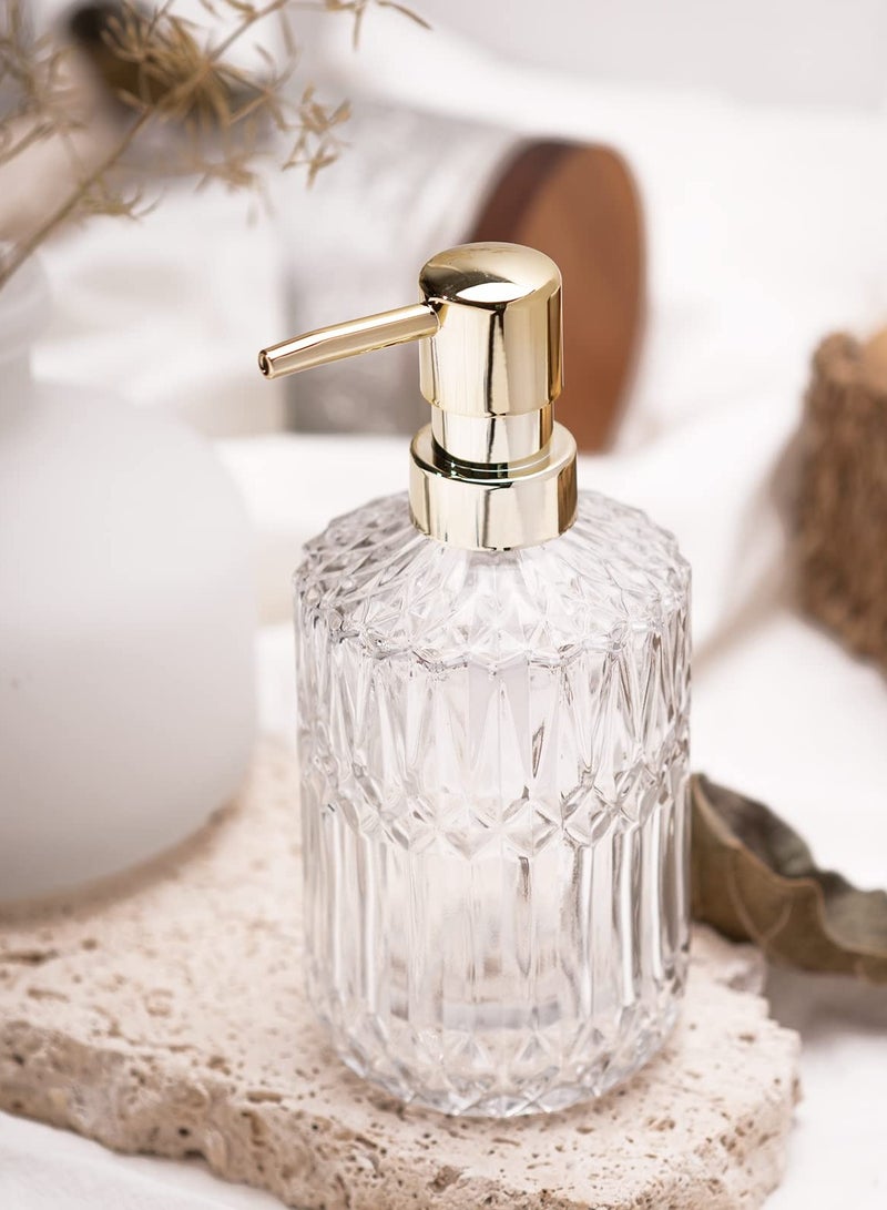موزع صابون زجاجي شفاف مع مضخة بلاستيك ABS، موزعات غسول كريستال لحوض المطبخ والحمام (2 عبوة شفافة) - Image 2